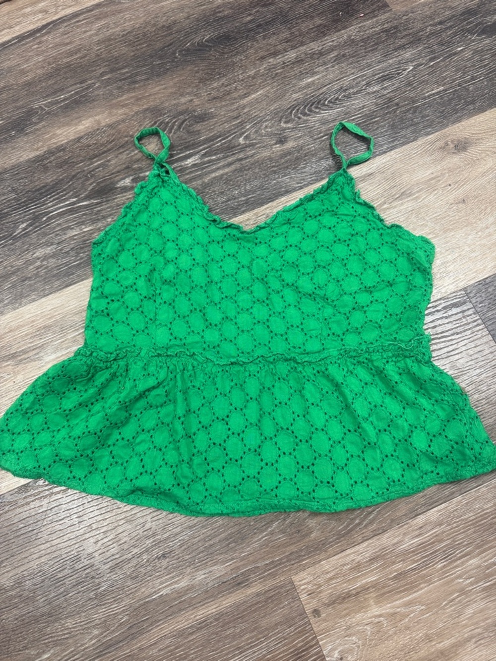 Women’s Green Eyelet Peplum Cropped Camisole